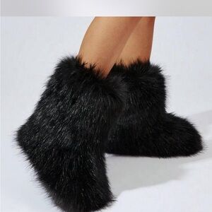 Black Faux Fur Ankle Boots
